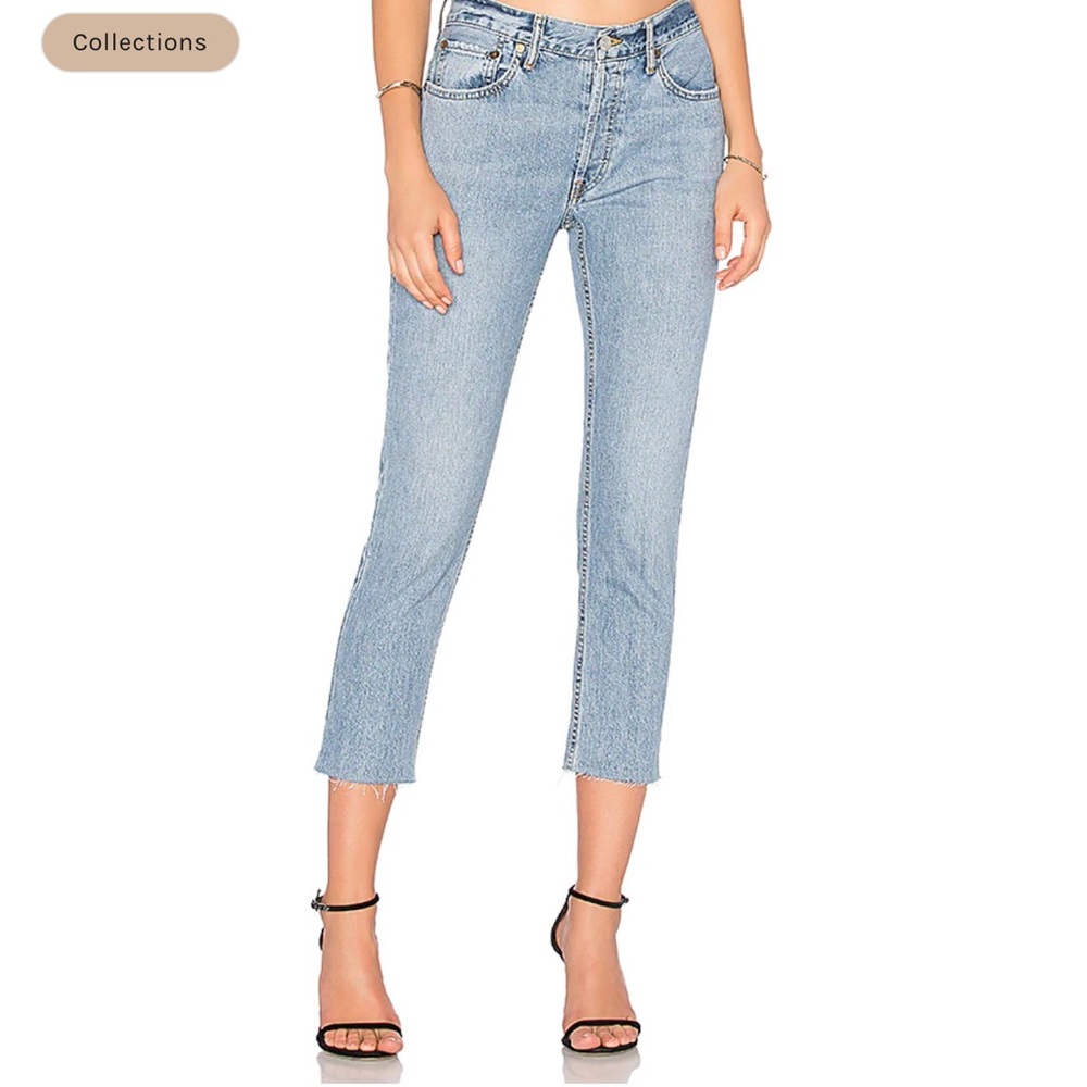 RE/DONE Originals relaxed crop frayed slim high rise boyfriend jeans size 24